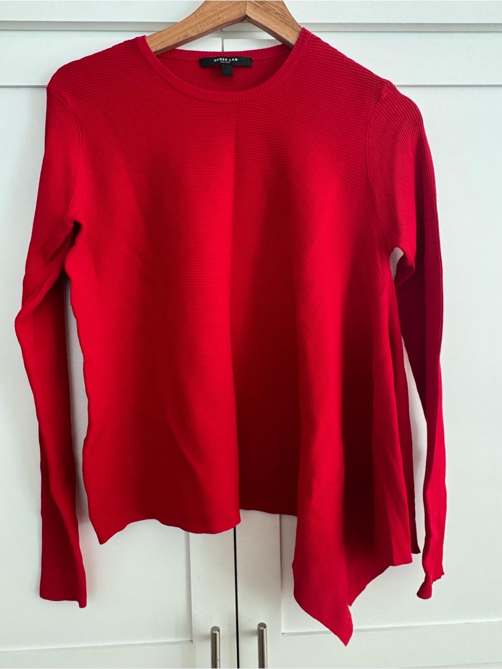 Derek Lam Red Long-Sleeve Asymmetric Knit Top XS
